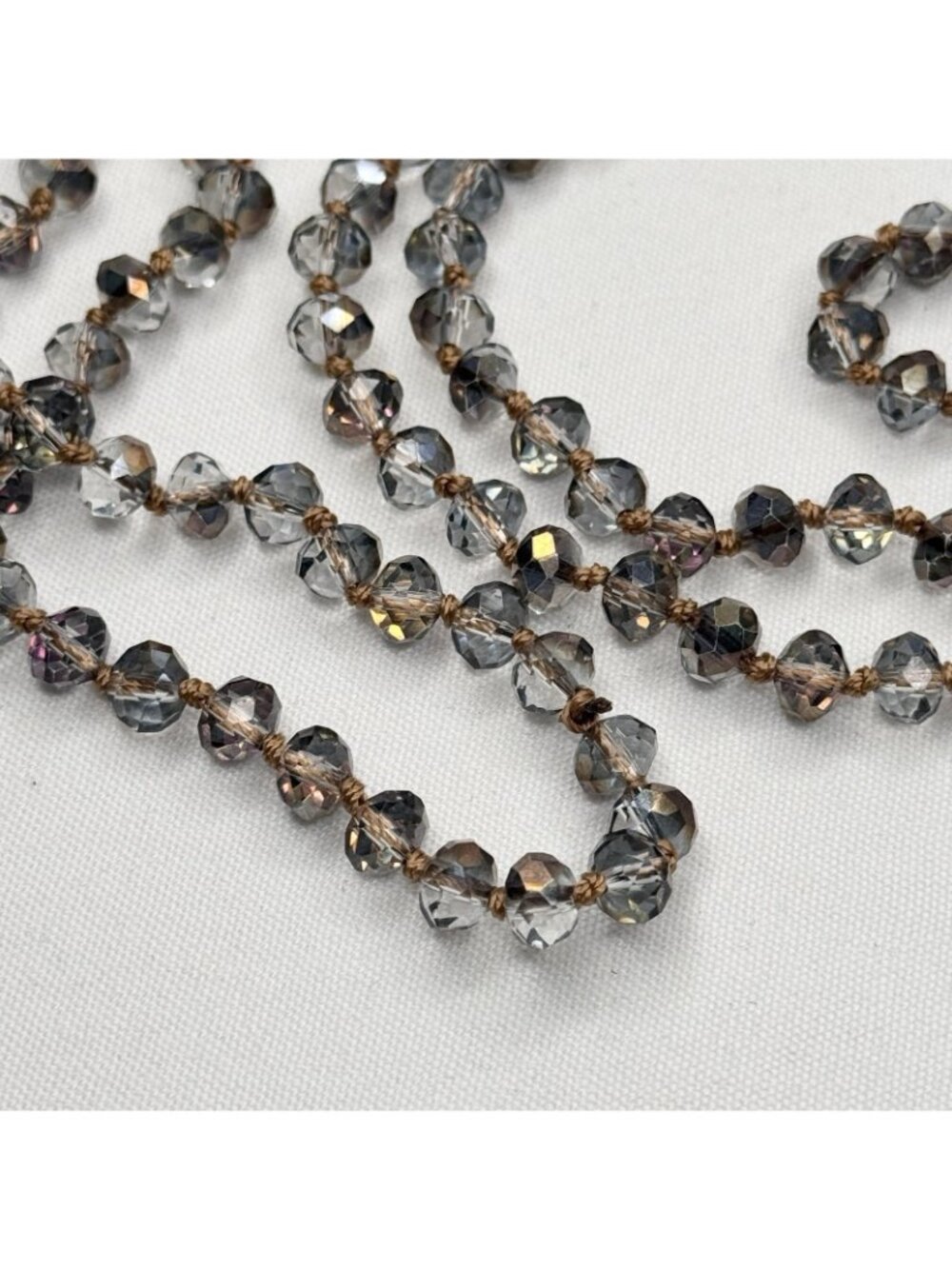 Vintage Crystal Bead Flapper Necklace 58” Hand Knotted Silk Faceted Blue Purple - Picture 7 of 14
